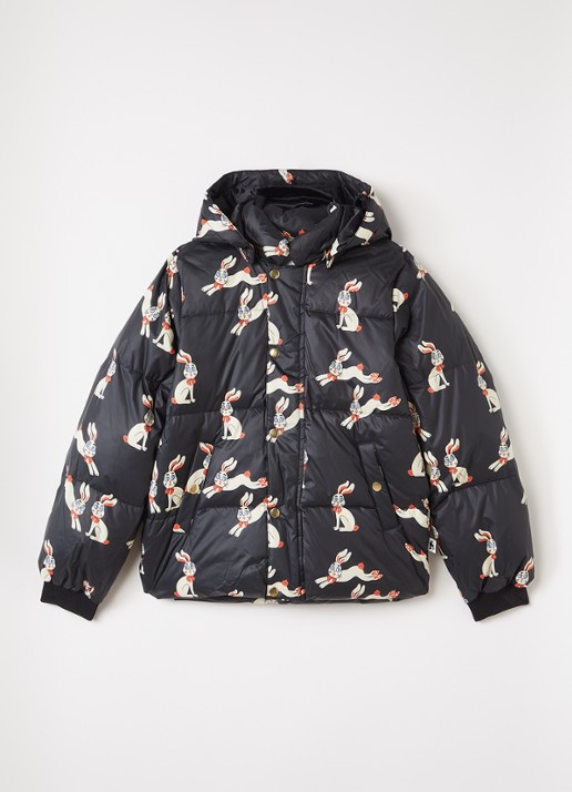 Mini Rodini Rabbits puffer jack met print - voorkant 2 zwart