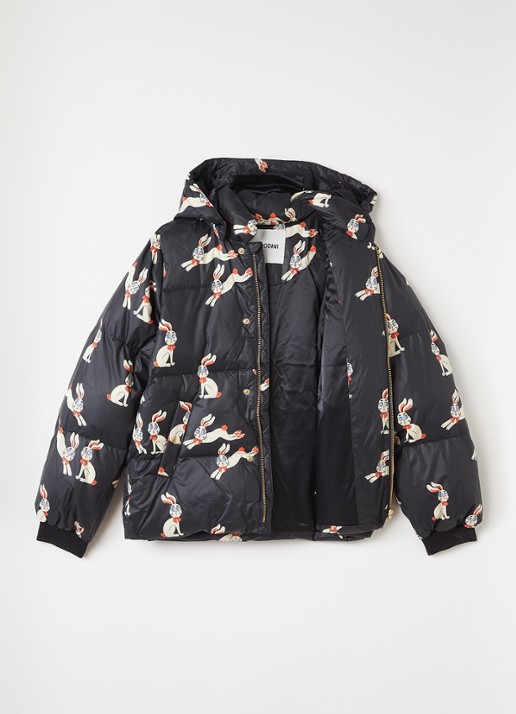 Mini Rodini Rabbits puffer jack met print - voorkant 3 zwart