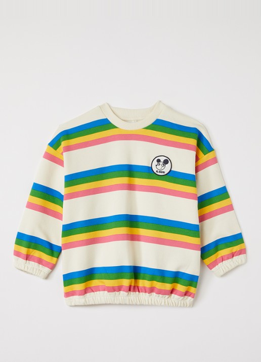 Mini Rodini Ritsratz sweater met streepprint  - voorkant 5 creme