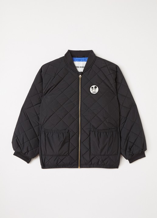 Mini Rodini Ritzrats gewatteerd jack met quilt patroon - voorkant zwart