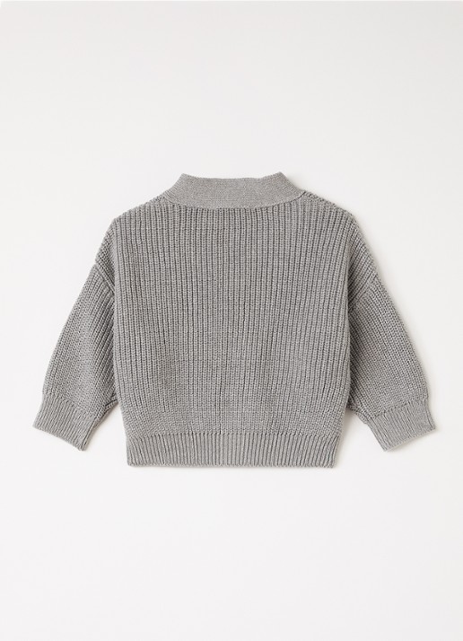 Mini Rodini Ritzrats grofgebreid vest met borduring - voorkant 3 grijsmele