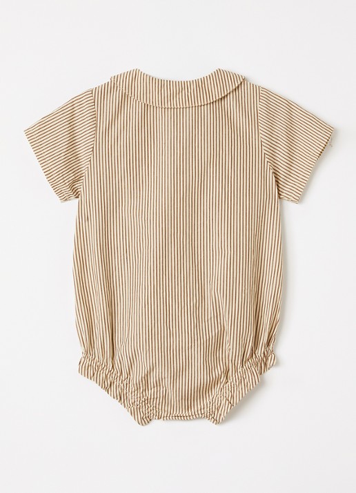 Mini Rodini Romper met streepprint - voorkant 2 camel