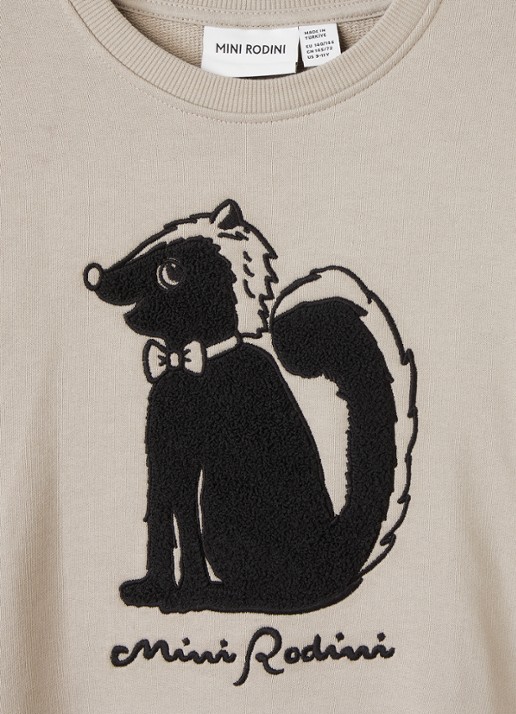 Mini Rodini Skunk Chenille sweater met print - detail grijs