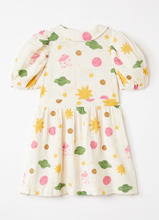 Mini Rodini Space jurk met print - voorkant 2 gebroken wit