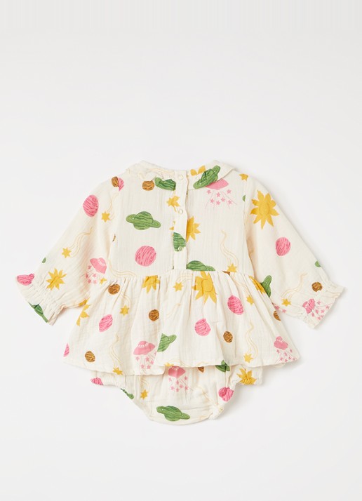 Mini Rodini Space jurk met print - achterkant 3 creme