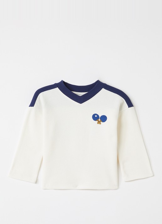 Mini Rodini Sweater met logoprint - voorkant 3 gebroken wit