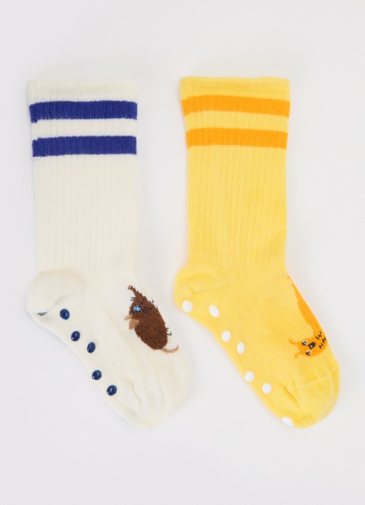 Mini Rodini Velvet Worm sokken met print en anti-slip in 2-pack