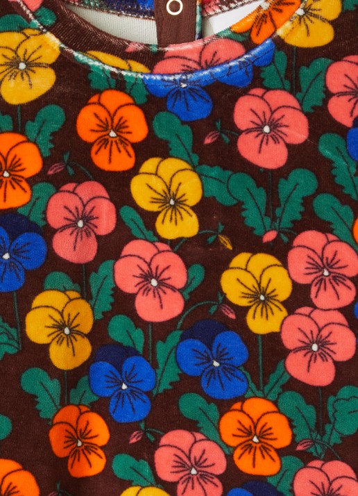Mini Rodini Violas jurk van fluweel met bloemenprint - detail roodbruin