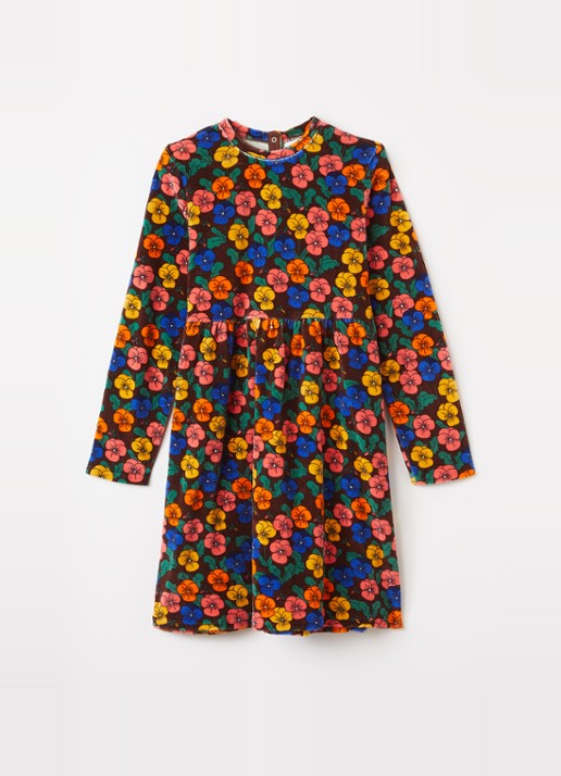 Mini Rodini Violas jurk van fluweel met bloemenprint - voorkant 2 roodbruin