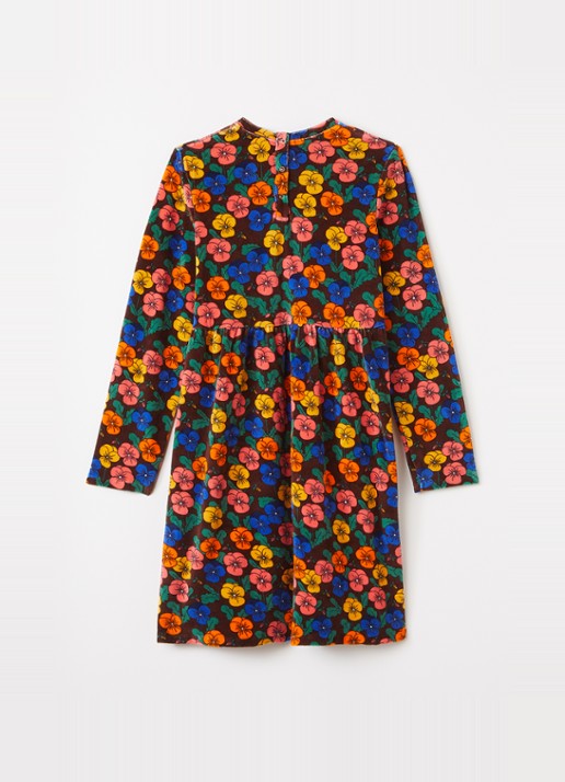 Mini Rodini Violas jurk van fluweel met bloemenprint - voorkant 3 roodbruin