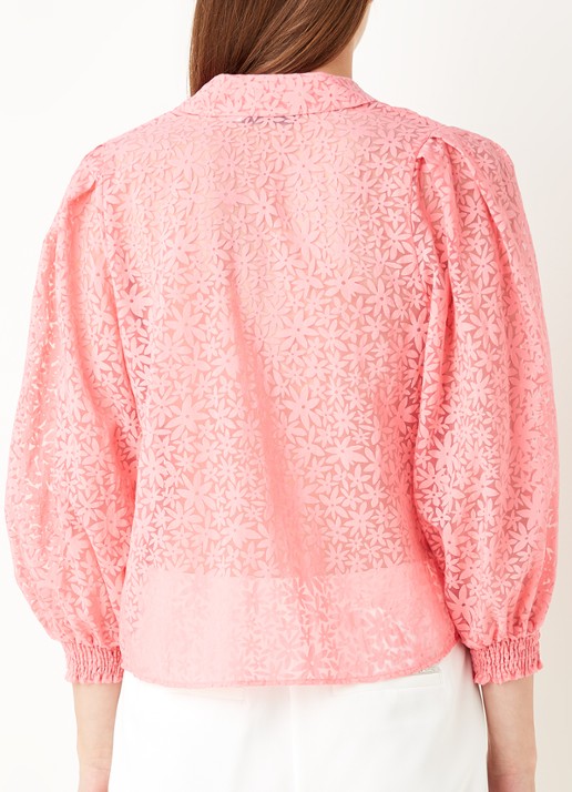 Mint Velvet Blouse met pofmouw en bloemenprint - achterkant 2 koraalroze