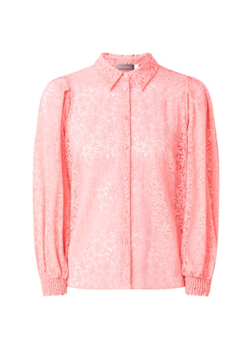 Mint Velvet Blouse met pofmouw en bloemenprint - voorkant 3 koraalroze