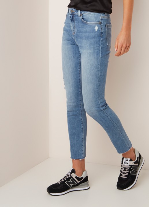 Mint Velvet Mint Velvet Mid waist straight fit jeans met gerafelde zoom - detail 4 indigo