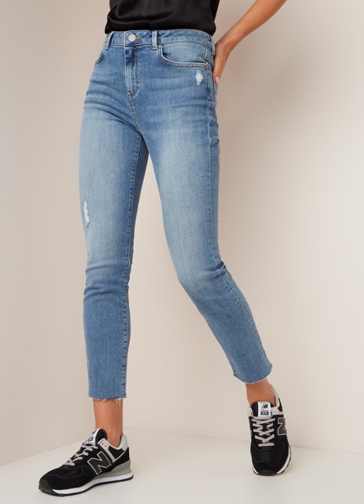 Mint Velvet Mint Velvet Mid waist straight fit jeans met gerafelde zoom - detail 5 indigo