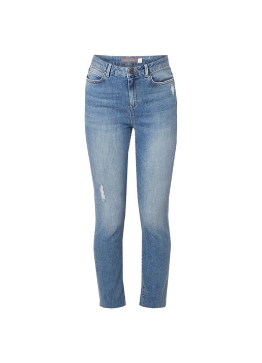 Mint Velvet Mint Velvet Mid waist straight fit jeans met gerafelde zoom - voorkant 2 indigo