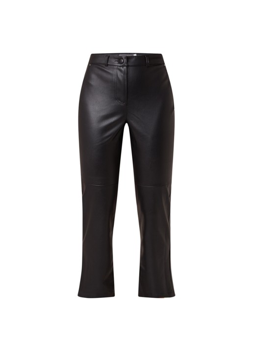 Mint Velvet Straight fit cropped pantalon van imitatieleer - voorkant zwart