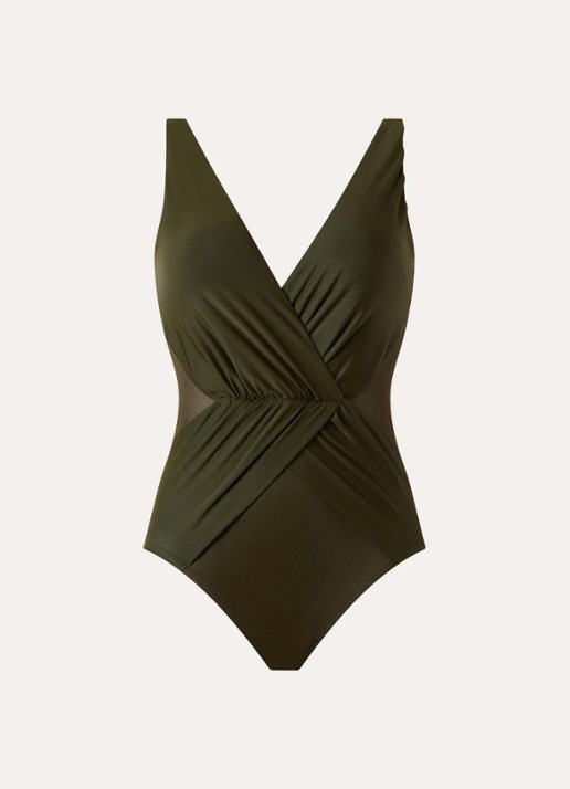 Miraclesuit Solid Ibiza corrigerend plunge badpak met plooidetail  - voorkant 3 legergroen