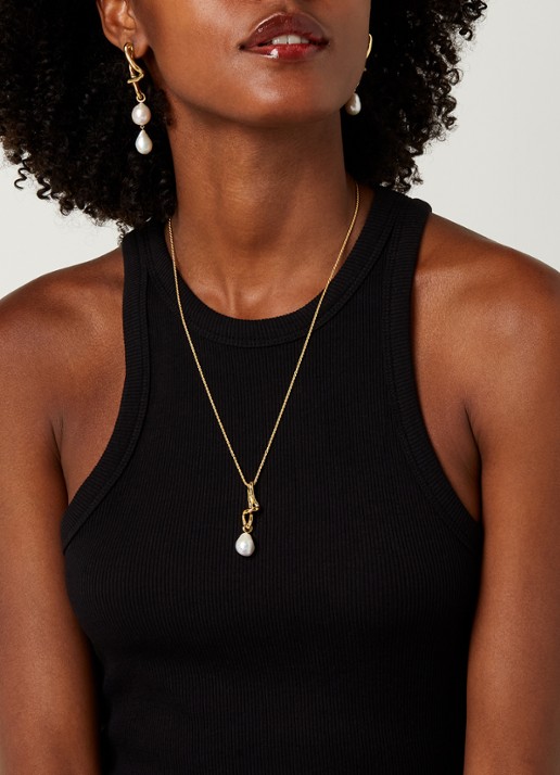 Missoma Molten fijne ketting met zoetwaterparel - voorkant 2 goud