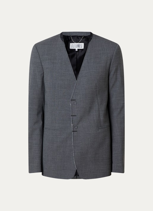 MM6 Regular fit colbert in scheerwolblend met paspelzakken - voorkant 4 donkergrijs