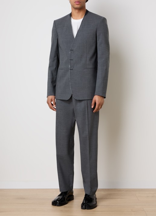 MM6 Regular fit colbert in scheerwolblend met paspelzakken - voorkant 5 donkergrijs