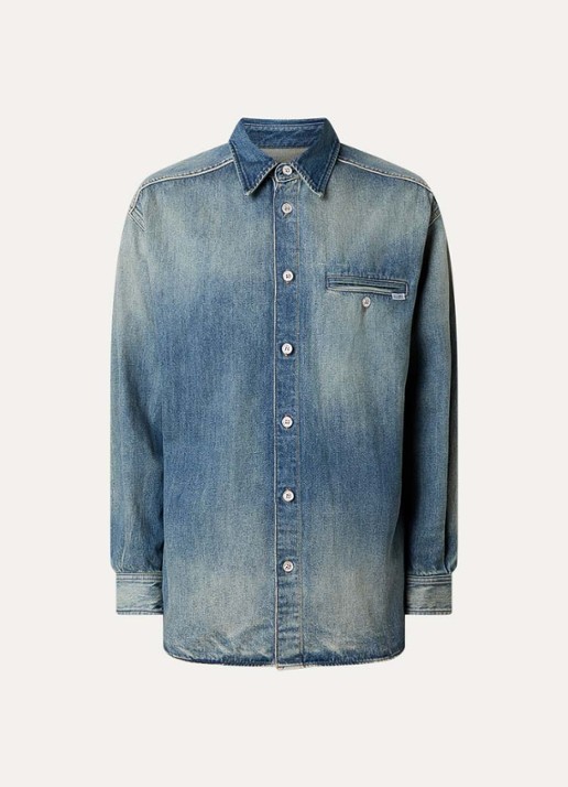 MM6 Regular fit overhemd van denim met borstzak - voorkant 4 staalblauw