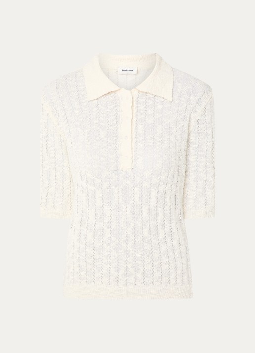 Modström Agnes polo met opengewerkt dessin - voorkant 3 creme