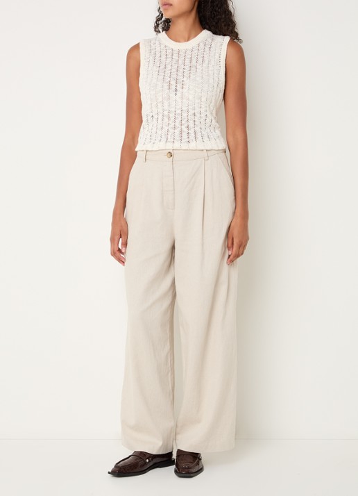Modström Agnes semi-transparante top met opengewerkt dessin - voorkant 3 creme