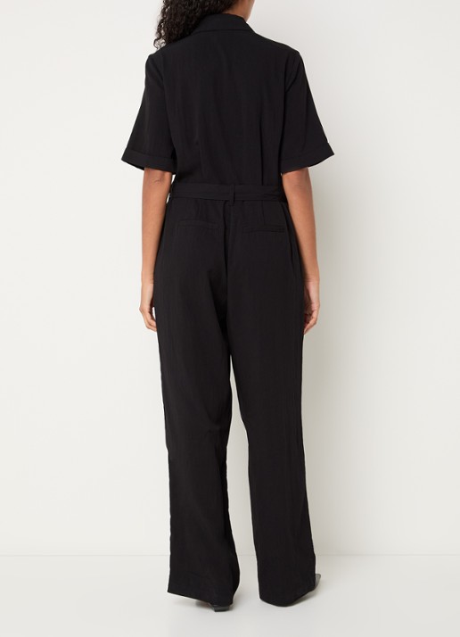 Modström Agnete wide fit jumpsuit met strikceintuur - achterkant 3 zwart