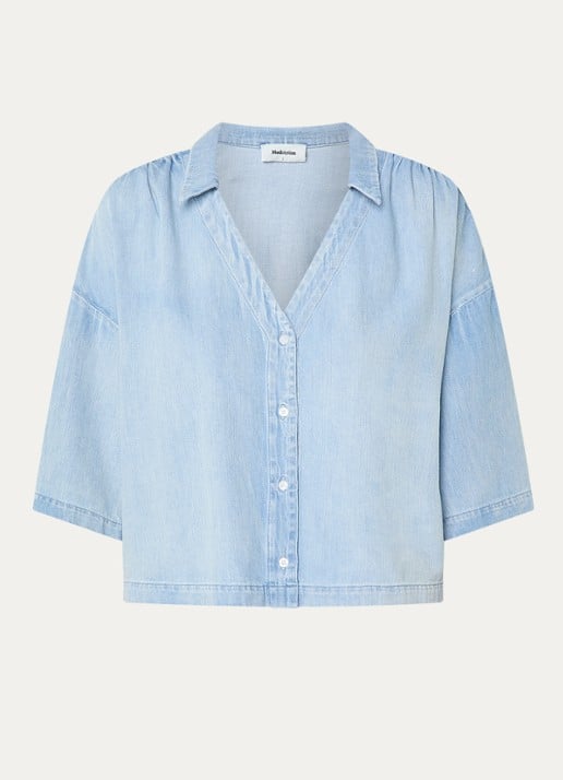 Modström Alvar blouse van chambray - voorkant 2 lichtblauw