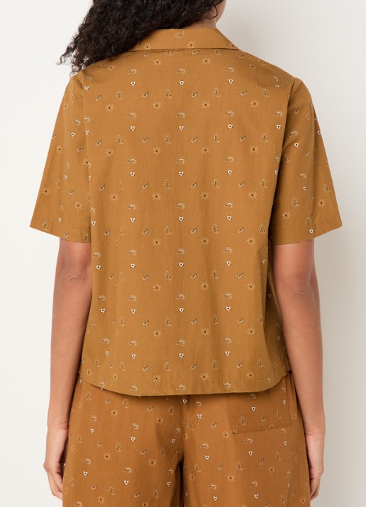 Modström Apricot blouse met paisley dessin en gestrikt detail - achterkant oranjebruin