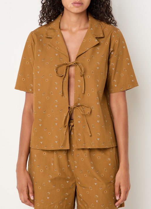 Modström Apricot blouse met paisley dessin en gestrikt detail