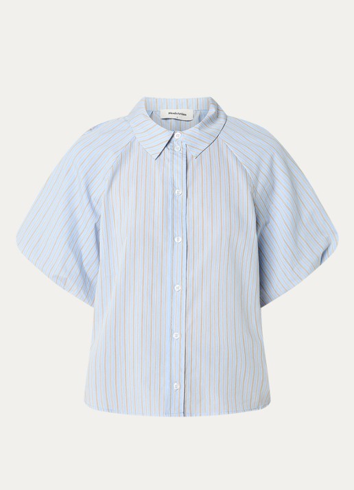 Modström Augusta blouse met ballonmouw en streepprint - voorkant lichtblauw