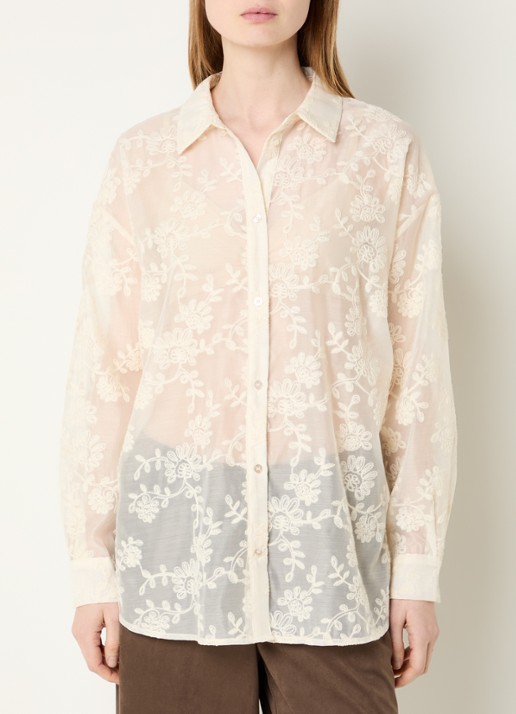Modström Babara semi-transparante blouse met print  - detail 4 creme