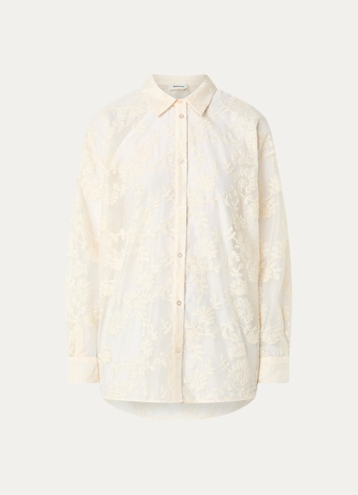 Modström Babara semi-transparante blouse met print  - voorkant creme