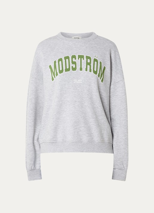 Modström Bakir sweater met logoprint - voorkant 3 grijsmele