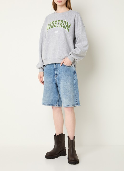 Modström Bakir sweater met logoprint - voorkant 4 grijsmele