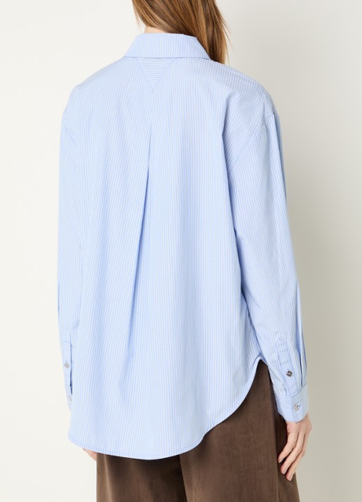 Modström Balou blouse met streepprint en knoopdetail  - achterkant 3 lichtblauw