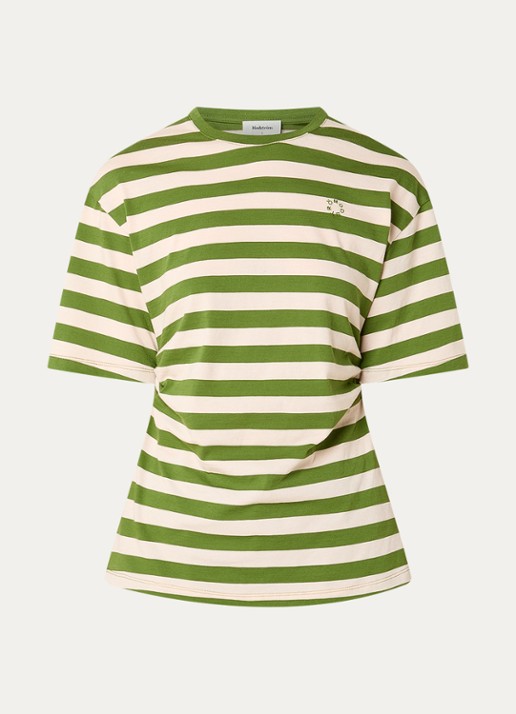 Modström Barney T-shirt met streepprint en plooidetail - voorkant groen