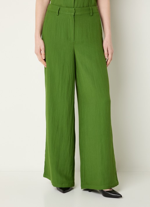 Modström Benitta mid waist wide fit pantalon van crêpe - detail 3 groen