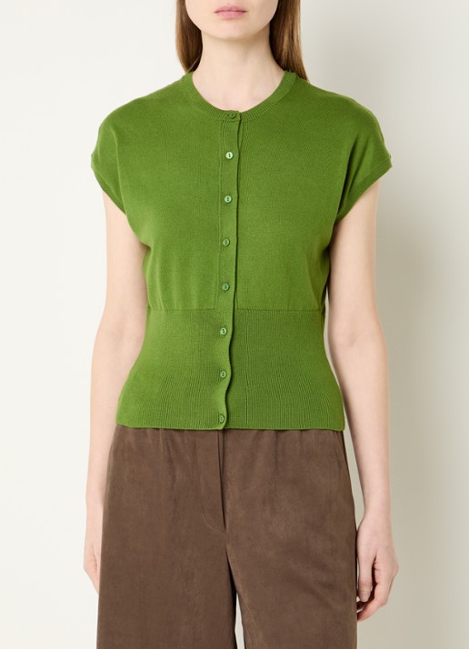 Modström Bernadette fijngebreid vest met vlindermouw - detail groen
