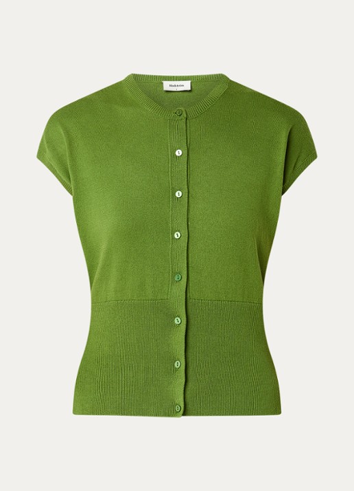 Modström Bernadette fijngebreid vest met vlindermouw - voorkant 3 groen