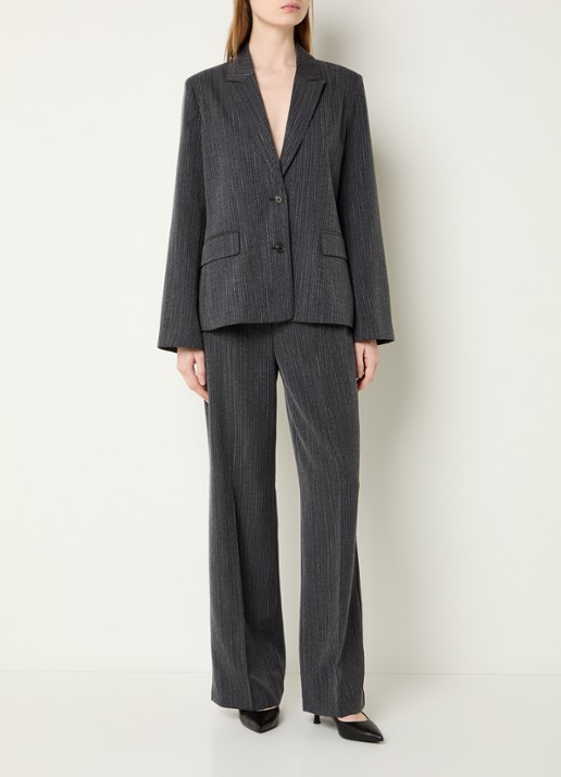 Modström Birna blazer met krijtstreep - voorkant 4 antraciet