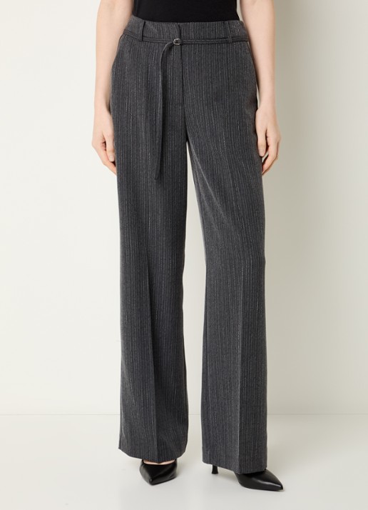 Modström Birna mid waist wide fit pantalon met krijtstreep - detail antraciet