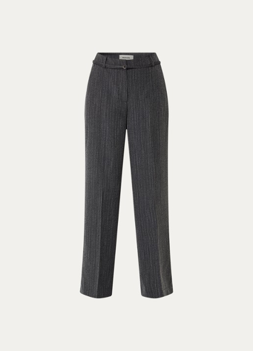 Modström Birna mid waist wide fit pantalon met krijtstreep - voorkant 2 antraciet