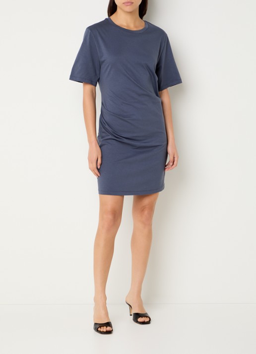 Modström Brazil mini jurk van  katoen met plooidetail - voorkant 4 donkerblauw