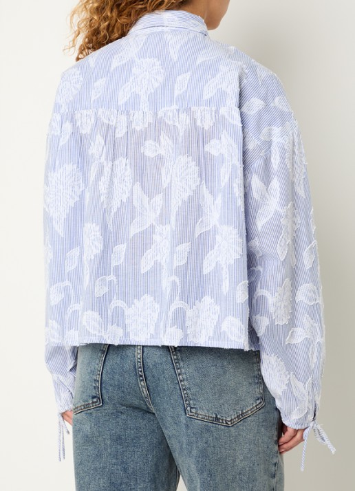 Modström Christan blouse met streepprint en bloemborduring - achterkant 3 blauw