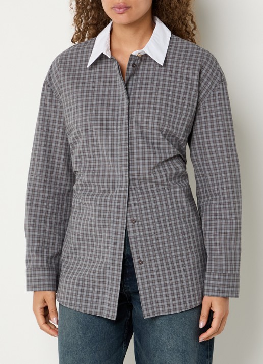 Modström Damaris blouse met ruitdessin - detail antraciet