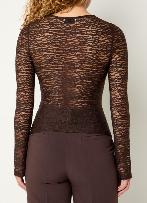 Modström Diana semi-transparante top met ronde hals - achterkant 4 donkerbruin