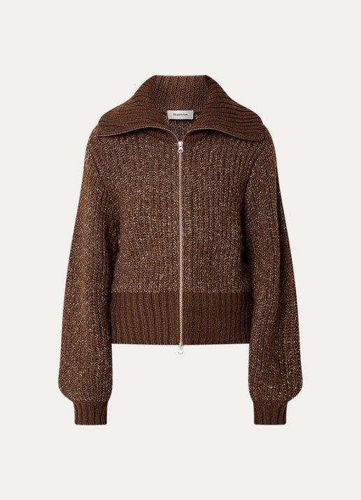 Modström Dyveke grofgebreid vest met kraag - voorkant donkerbruin