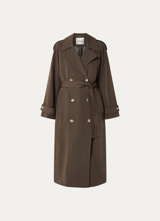 Modström EvieMD trenchcoat met steekzakken en ceintuur - voorkant naturel